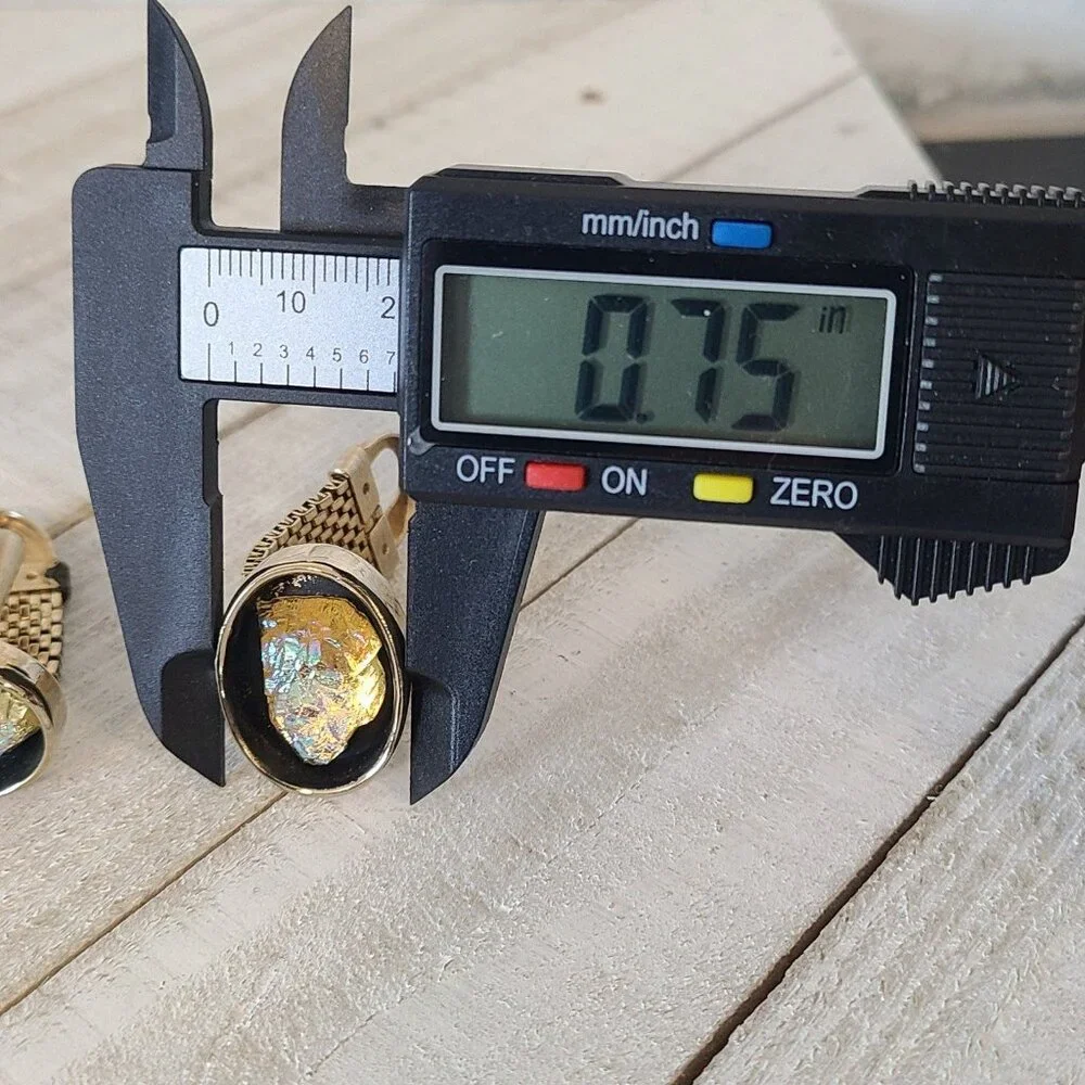 Vintage Cufflinks Volcanic Lava Glass Irridescent Gold Tone